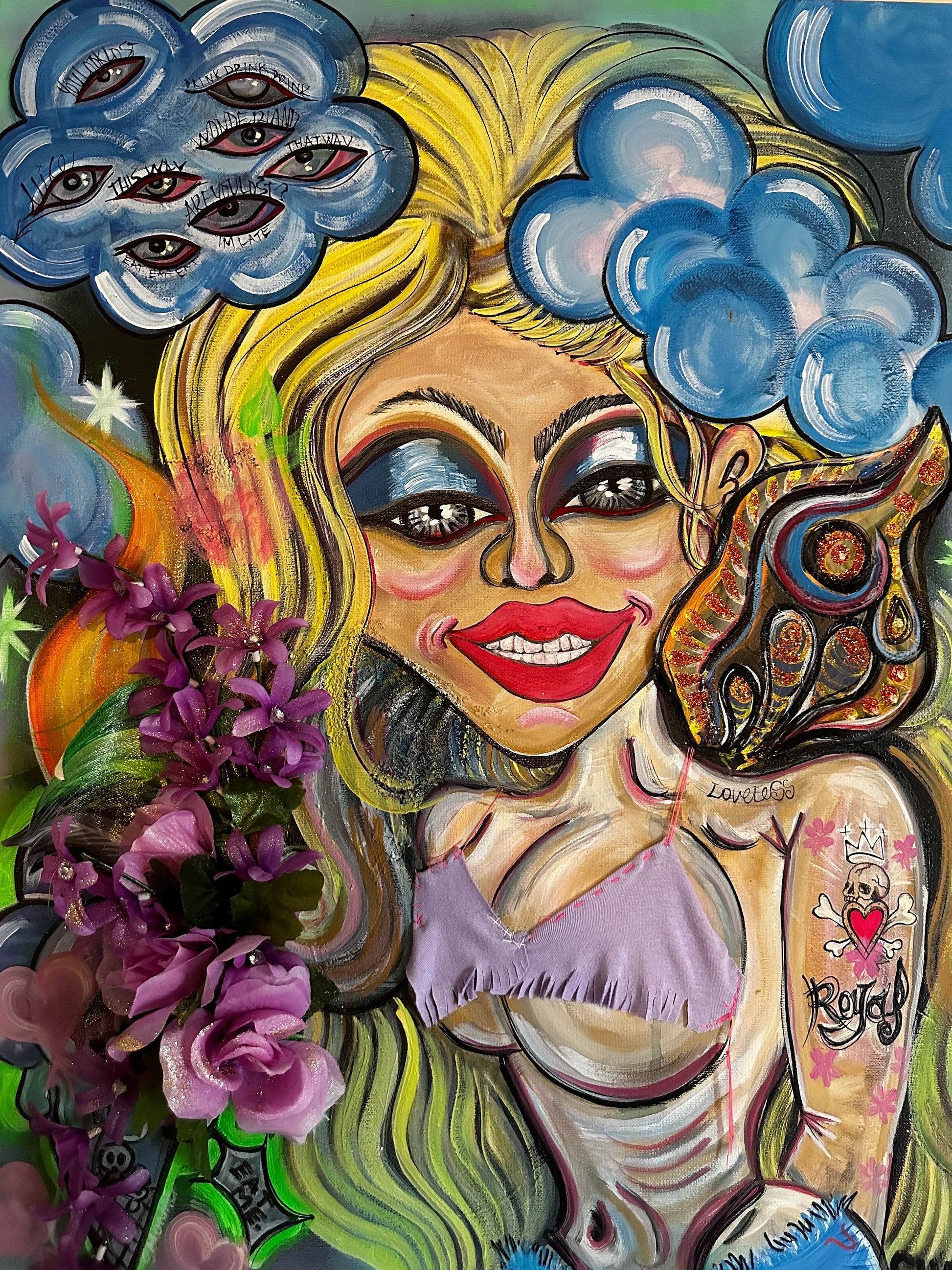 Alison Wander Lost, 3D acrylic dimensional painting with 3D hidden elements, a painting full of surprises and more.