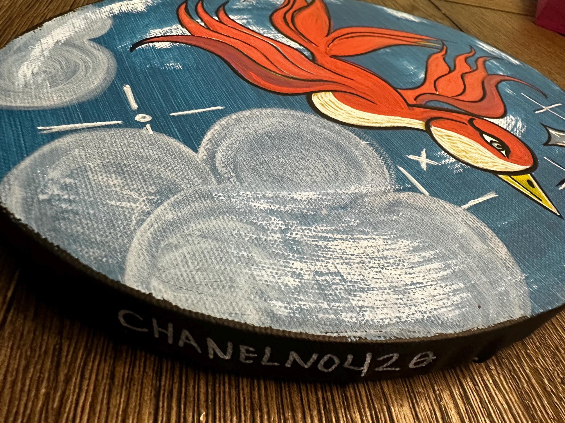 freebird acrylic art painting on oval canvas