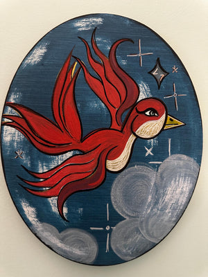 freebird acrylic art painting on oval canvas