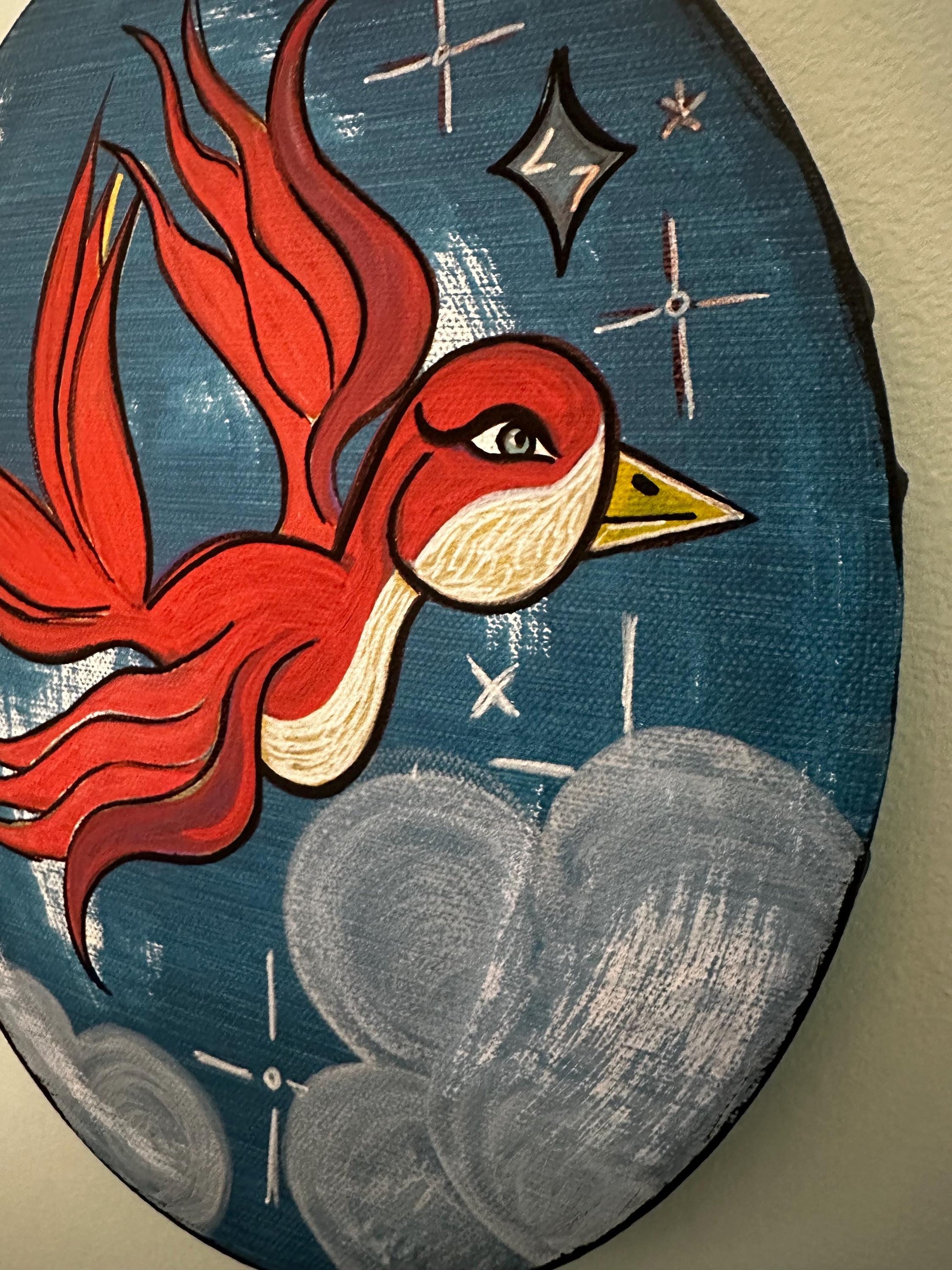 freebird acrylic art painting on oval canvas