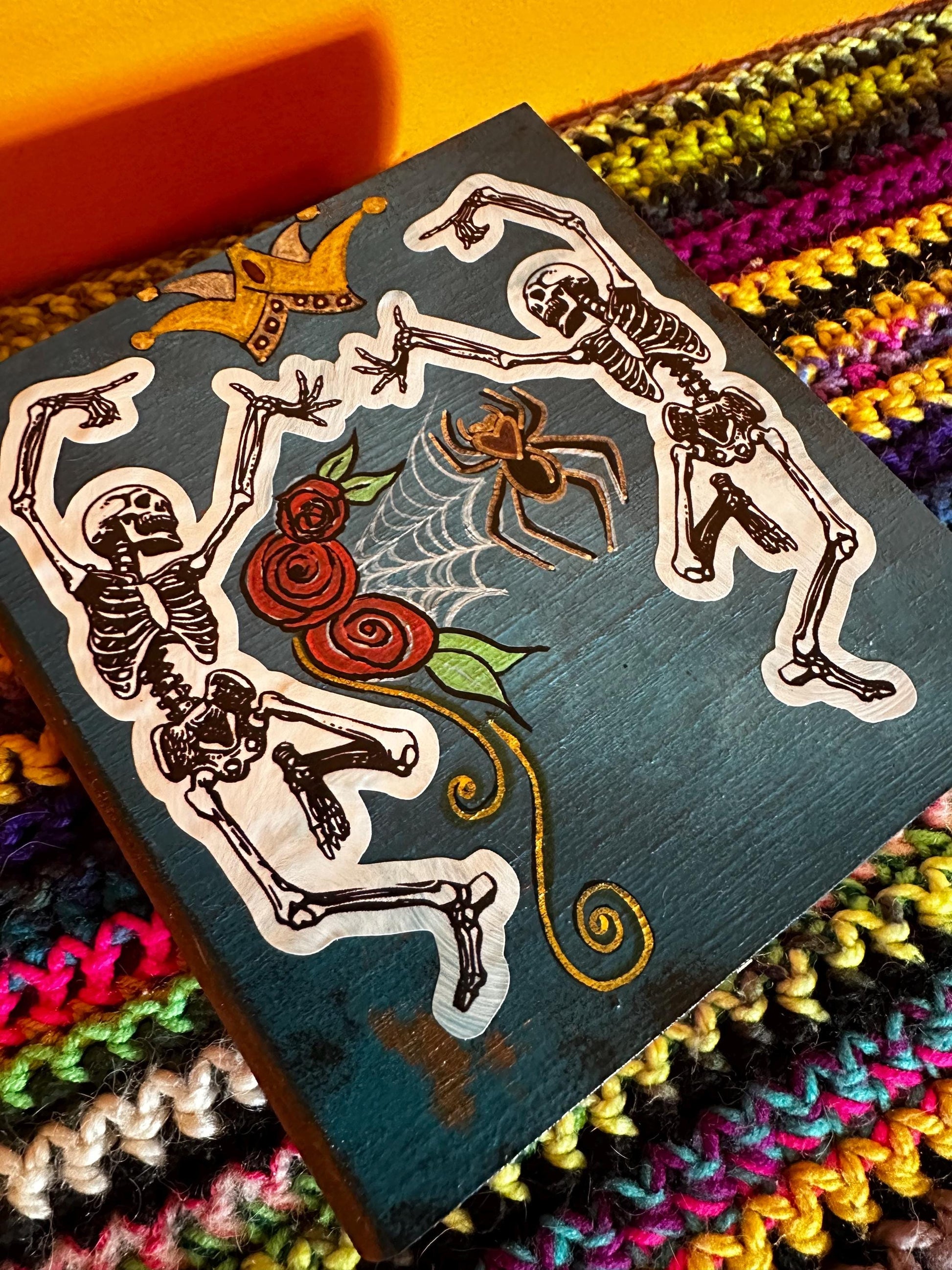 y2k skull n roses, dancing skeletons hand painted unique jewelry box gift full of jewelry… I mean 7 treasure surprise.