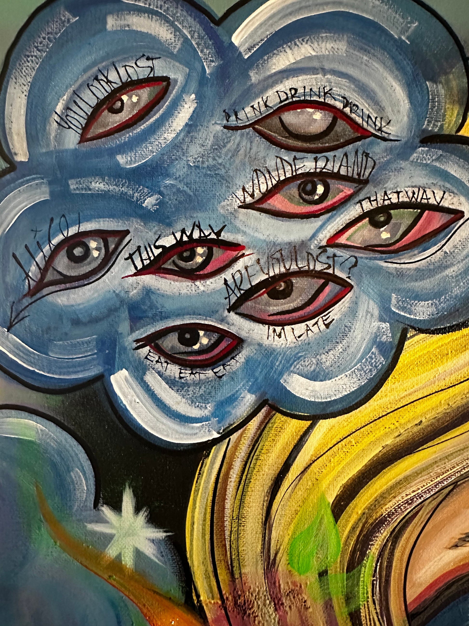 Alison Wander Lost, 3D acrylic dimensional painting with 3D hidden elements, a painting full of surprises and more.