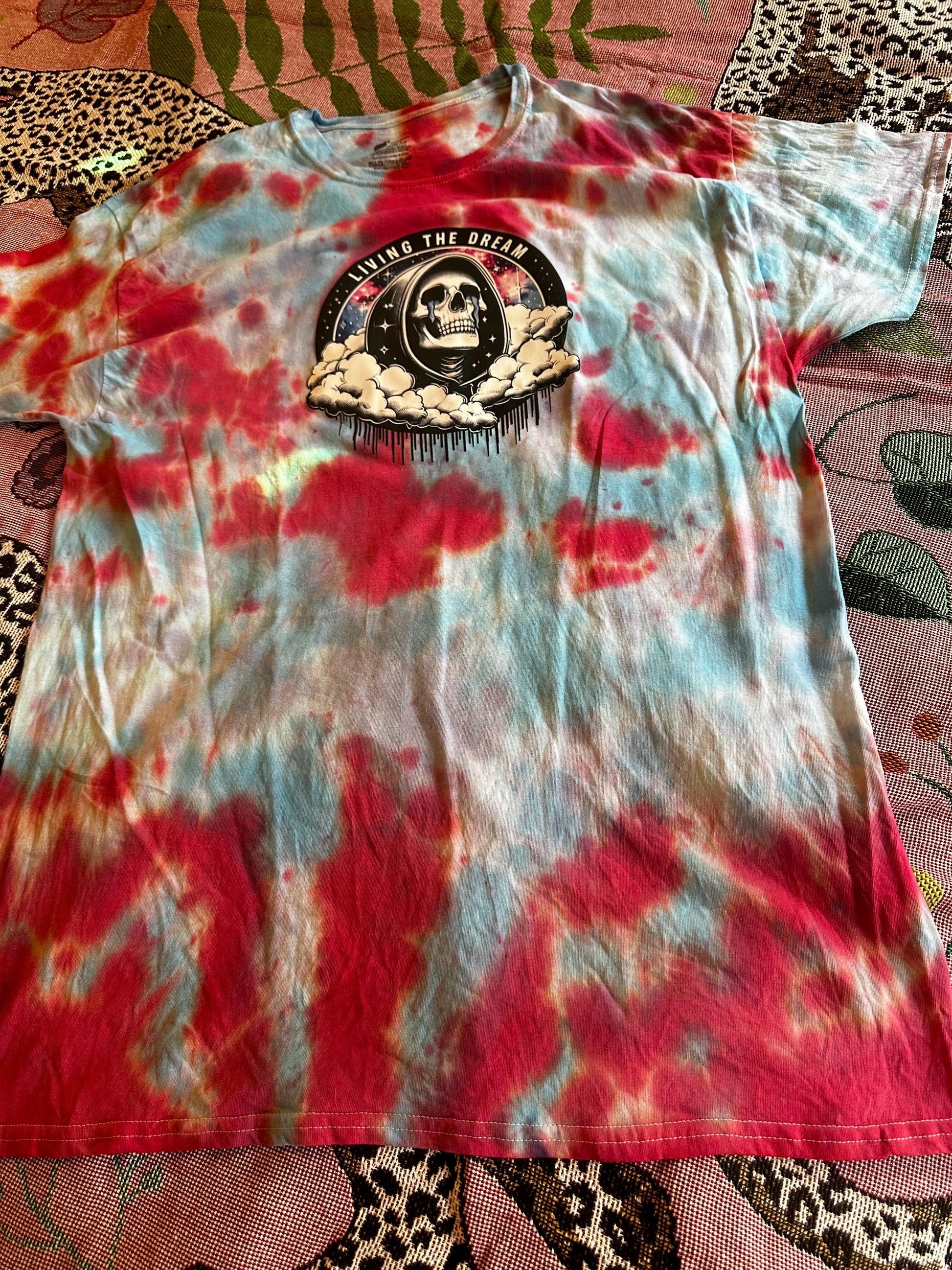 living the dream crying skull tye dye ooak unisex tee