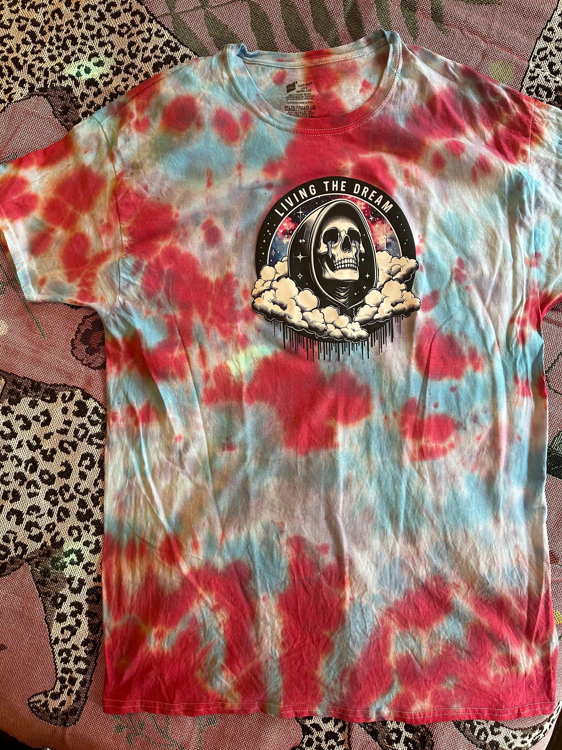 living the dream crying skull tye dye ooak unisex tee