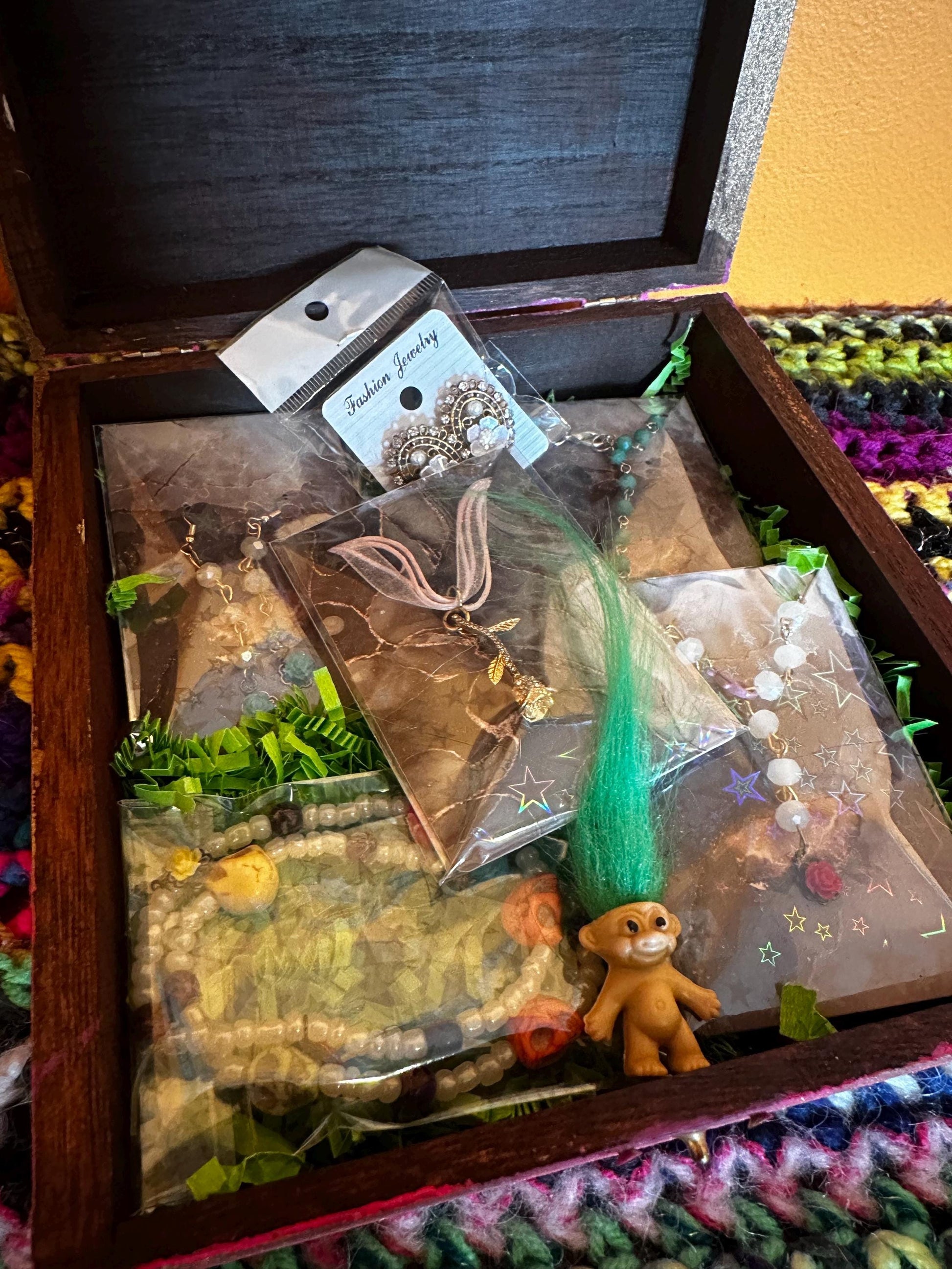 y2k skull n roses, dancing skeletons hand painted unique jewelry box gift full of jewelry… I mean 7 treasure surprise.