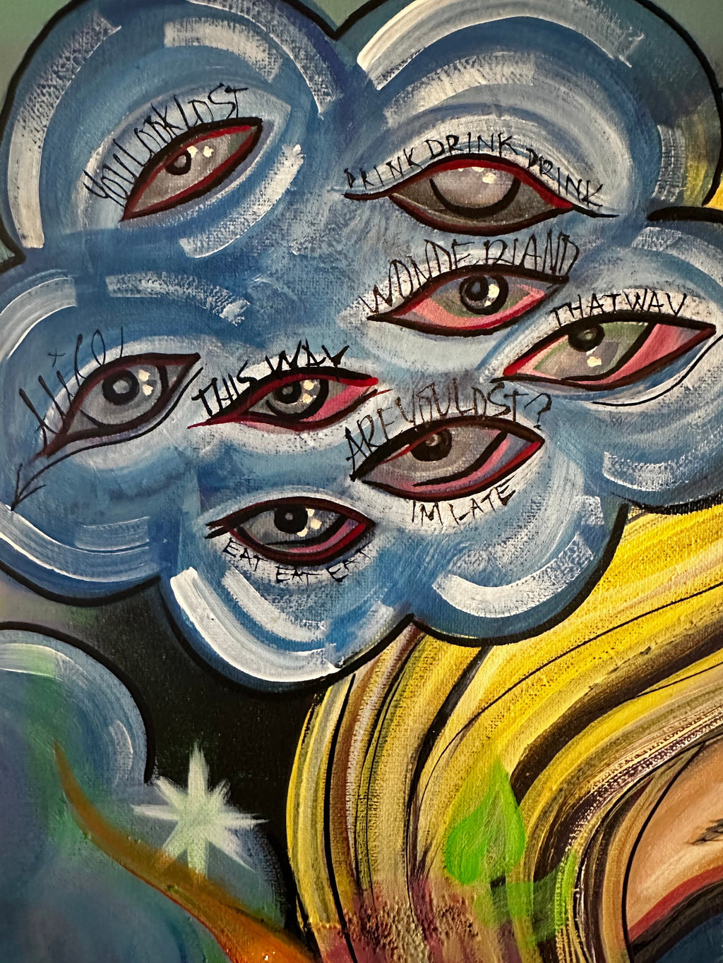 Alison Wander Lost, 3D acrylic dimensional painting with 3D hidden elements, a painting full of surprises and more.