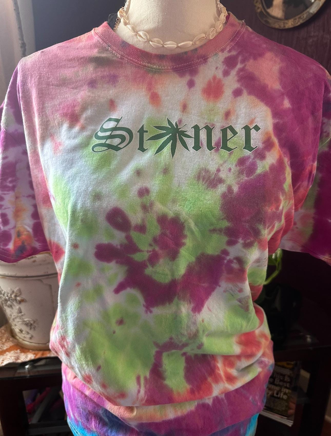 one of a kind, tye dye “stoner” tee, unisex adult size large t-shirt, handmade 2024 clothing