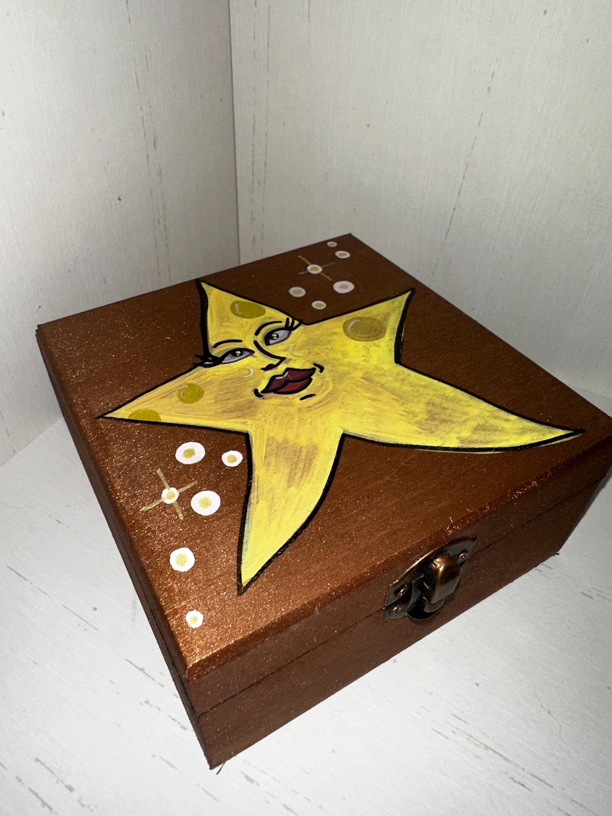 hand painted starry night in bronze jewelry/ stash box