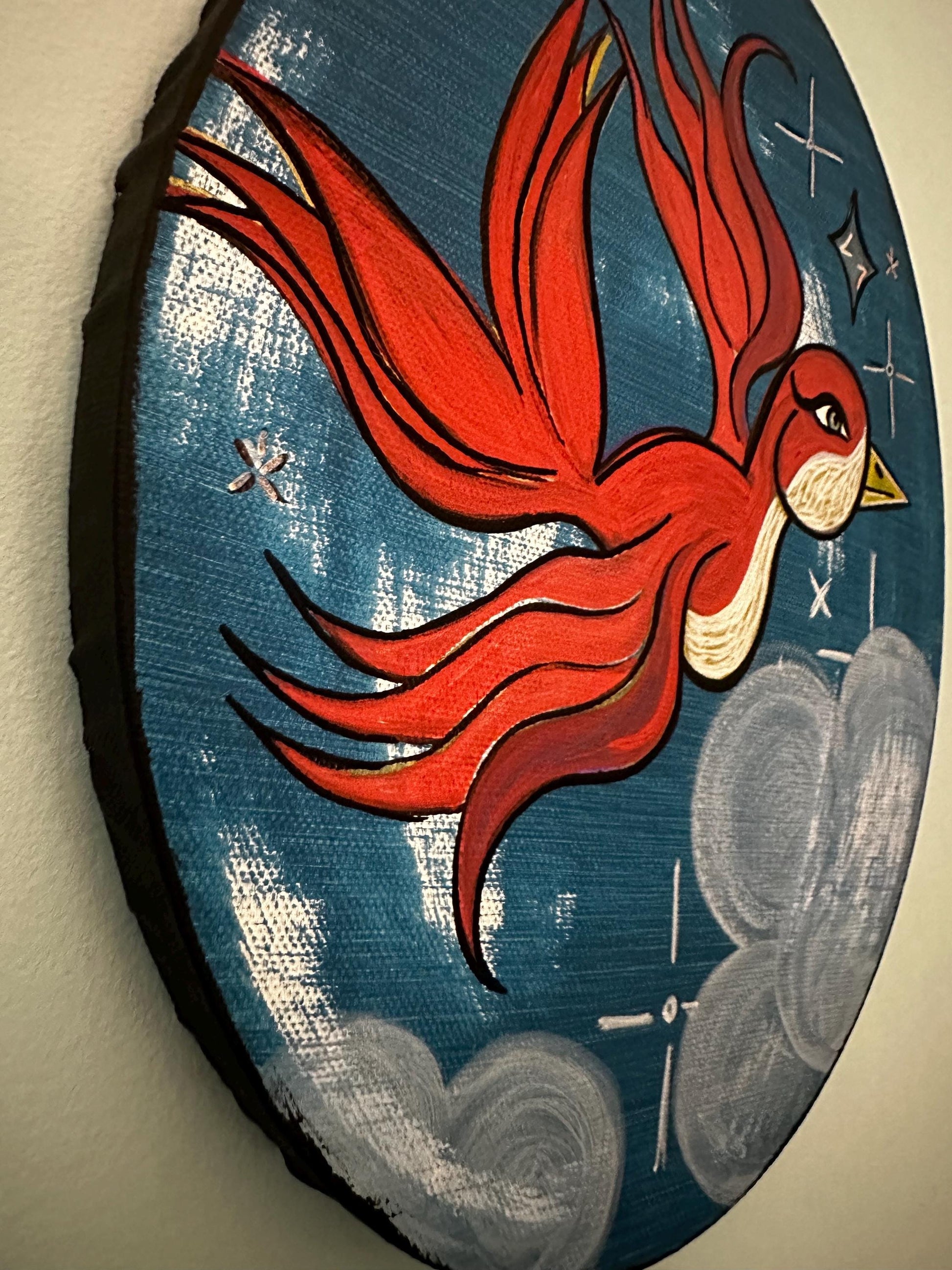 freebird acrylic art painting on oval canvas