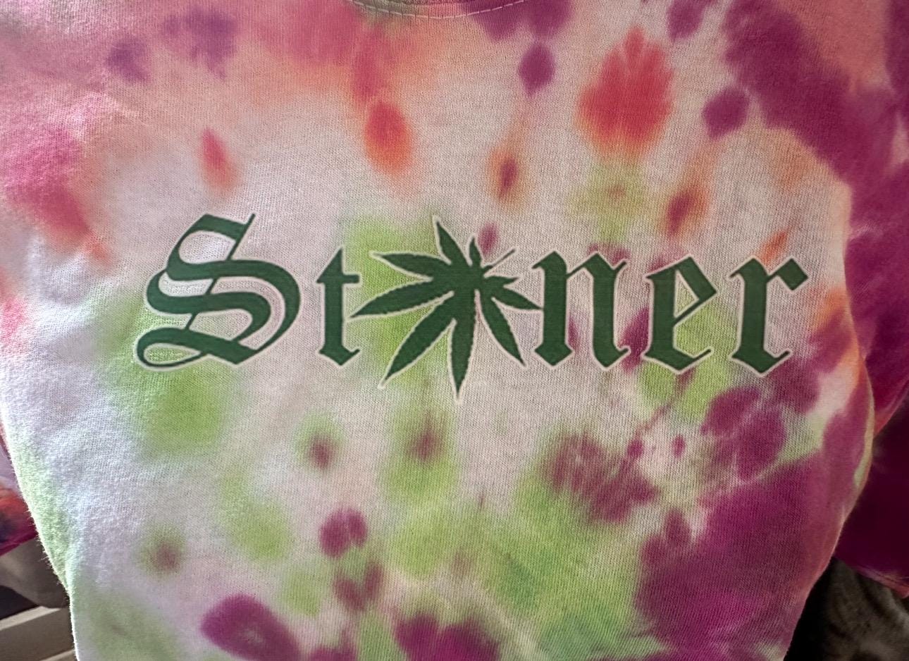 one of a kind, tye dye “stoner” tee, unisex adult size large t-shirt, handmade 2024 clothing